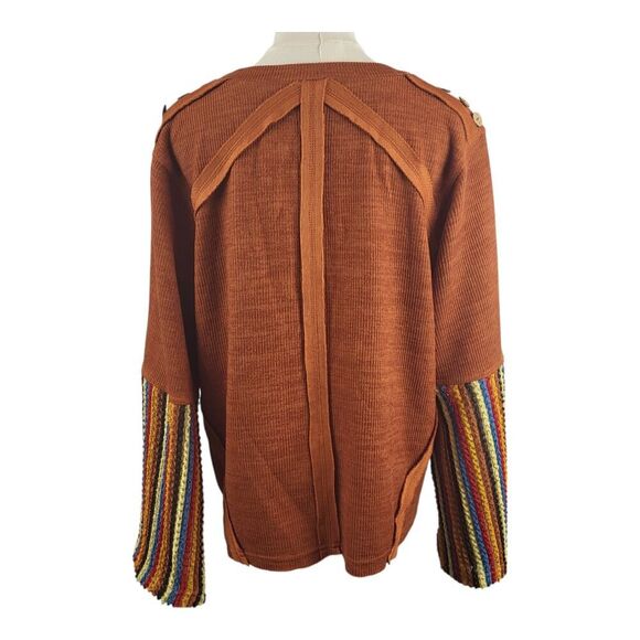 NEW POL Oversized Small Orange Sweater Multi Colored Striped Long Sleeves BOHO - Picture 8 of 14